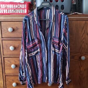 Unbranded Striped Button Down Shirt - Blue, Red, White